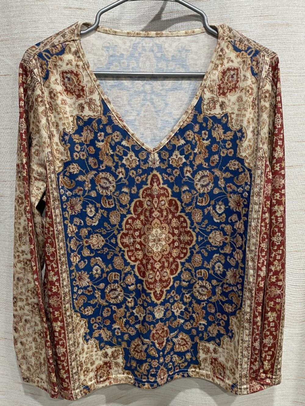 Long Sleeve Shirt Blue Red Brown Large Womens (272)